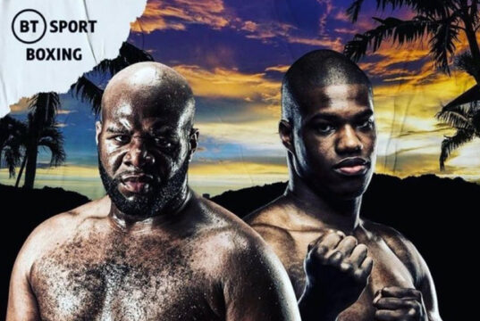 Trevor Bryan battles Daniel Dubois for the WBA 'regular' heavyweight championship in Miami on Saturday Photo Credit: BT Sport