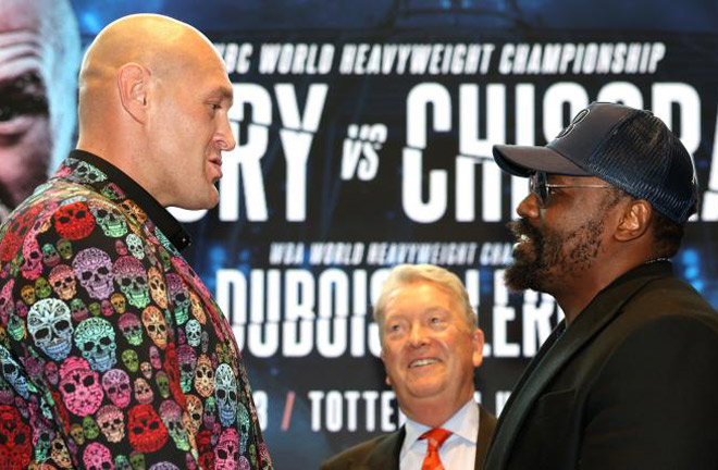 Fury and Chisora came face-to-face at the first press conference Photo Credit: Mark Robinson/Top Rank Inc via Getty Images