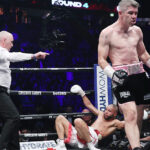 Liam Smith stunned Chris Eubank Jr knocking him down for the first time in his career at the AO Arena in Manchester on Saturday night. Photo Credit: Lawrence Lustig/BOXXER.