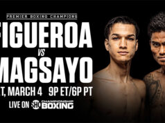 Brandon Figueroa takes on Mark Magsayo for the interim WBC featherweight world title in Ontario on Saturday Photo Credit: Premier Boxing Champions