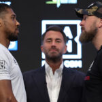 Joshua and Helenius face-to-face at Thursday’s press conference Photo Credit: Mark Robinson/Matchroom Boxing