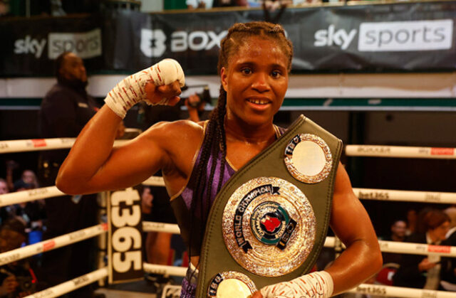 Caroline Dubois secured the IBO lightweight crown with a dominant points win over Magali Rodriguez at York Hall on Saturday Photo Credit: Lawrence Lustig/BOXXER