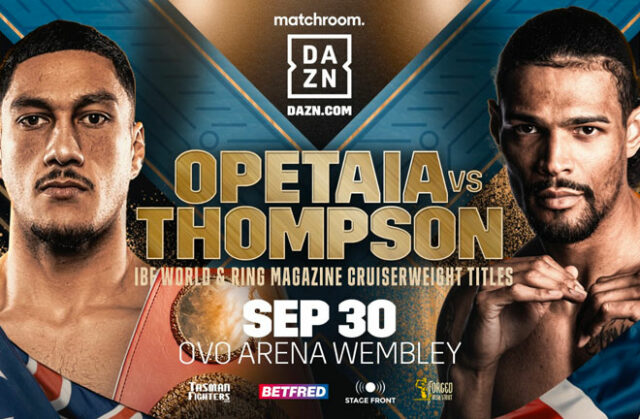 Jai Opetaia defends his IBF cruiserweight world title against Jordan Thompson in Wembley on Saturday, live on DAZN Photo Credit: Matchroom Boxing