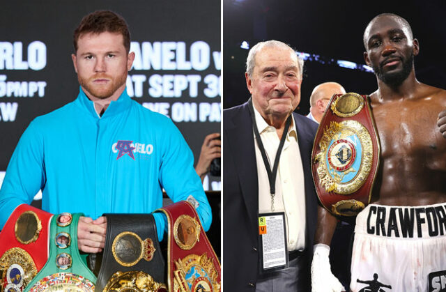 Bob Arum feels Canelo Alvarez would prove too strong for Terence Crawford Photo Credit: Esther Lin/SHOWTIME/ Mikey Williams /Top Rank via Getty Images