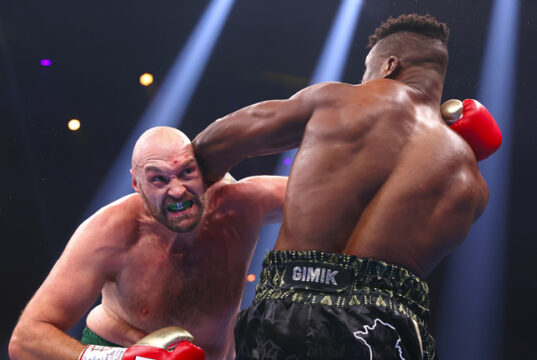 Tyson Fury climbed off the canvas to edge past Francis Ngannou by split decision in Saudi Arabia Photo Credit: Mikey Williams/Top Rank via Getty Images