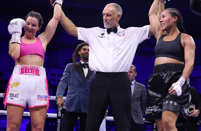 Harper and Braekhus fought to a majority draw in the super welterweight unification.  Photo: Mark Robinson/Matchroom Boxing
