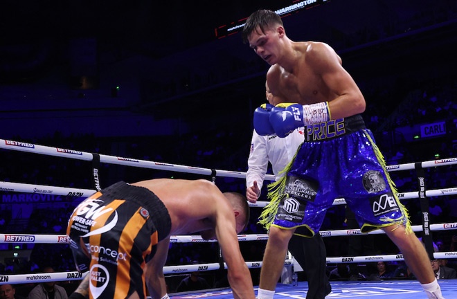 Price stopped Coghill in the final round.  Photo: Mark Robinson/Matchroom Boxing
