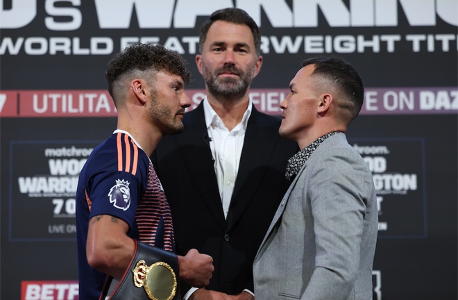 Wood and Warrington face-to-face ahead of Saturday's showdown Photo Credit: Mark Robinson/Matchroom Boxing