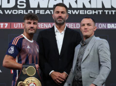 Leigh Wood defends his WBA featherweight world title against Josh Warrington in Sheffield on Saturday, live on DAZN Photo Credit: Mark Robinson/Matchroom Boxing