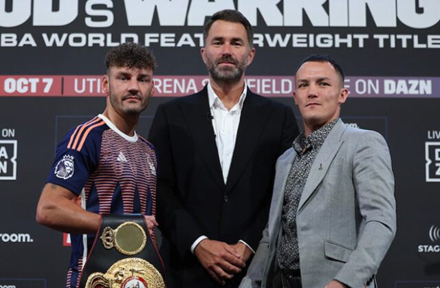 Leigh Wood defends his WBA featherweight world title against Josh Warrington in Sheffield on Saturday, live on DAZN Photo Credit: Mark Robinson/Matchroom Boxing