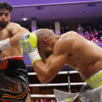 Adam Azim picked up the EBU European Super Lightweight title against Franck Petitjean in Wolverhampton last night with a 10th round stoppage win. Photo Credit: Lawrence Lustig/Boxxer.