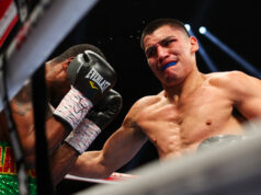 Vergil Ortiz Jr stopped Fredrick Lawson in the first round in Las Vegas on Saturday Photo Credit: Cris Esqueda / Golden Boy Promotions