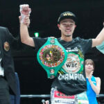 Nakatani celebrates after ripping the WBC title away from Santiago Photo Credit: Naoki Fukuda /Top Rank