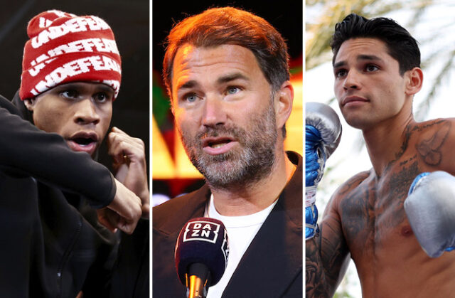 Eddie Hearn reckons Devin Haney will stop Ryan Garcia on April 20 Photo Credit: Mikey Williams/Top Rank via Getty Images/Ed Mulholland/Matchroom/Cris Esqueda/ Golden Boy Promotions