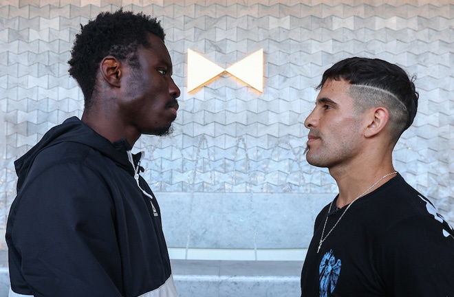 Hitchins and Lemos face-to-face ahead of Saturday's showdown Photo Credit: Ed Mulholland/Matchroom