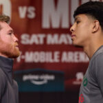 Canelo and Munguia face-to-face at Wednesday’s final press conference Photo Credit:  Esther Lin/Premier Boxing Champions