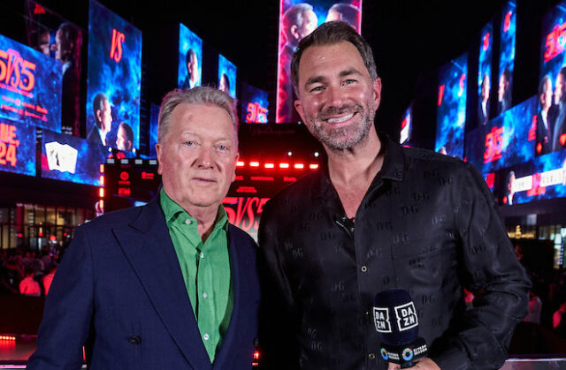 Frank Warren and Eddie Hearn compete against each other in the Queensberry vs Matchroom 5v5 tournament in Saudi Arabia on Saturday.  Photo: Mark Robinson/Matchroom Boxing