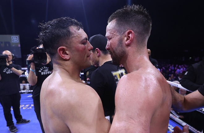 Taylor and Catterall embraced after their epic encounter Photo Credit: Mark Robinson/Matchroom Boxing