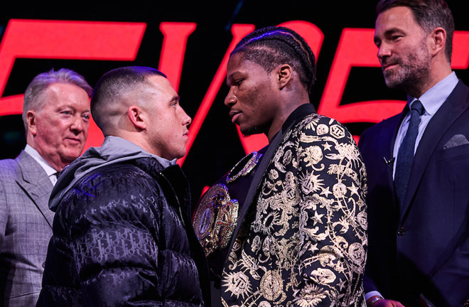 Ford and Ball face-to-face before Saturday's game.  Photo: Mark Robinson/Matchroom Boxing