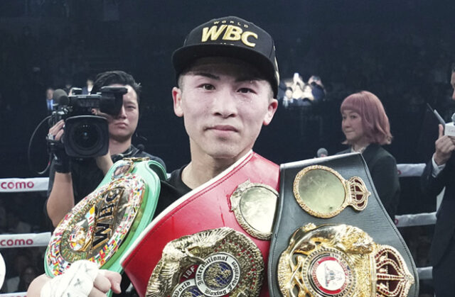 Naoya Inoue rose to the top to knock out Luis Nery on Monday in Tokyo and retain the undisputed super bantamweight title.  Photo: Naoki Fukuda