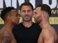 Tyler Denny and Felix Cash face off for the final time ahead of tomorrow nights clash at Resorts World Arena Birmingham. Photo Credit: Matchroom Boxing.