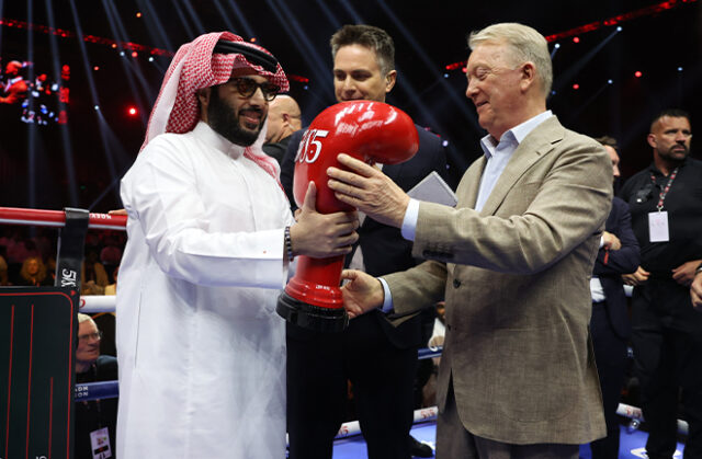 Frank Warren's whitewashed Queensberry dress in Eddie Hearn's Matchroom at Riyad (photo: Mark Robinson, Matchroom)