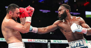 Jaron Ennis retained his IBF welterweight world title with a fifth round retirement victory over David Avanesyan in Philadelphia Photo Credit: Amanda Westcott/Matchroom