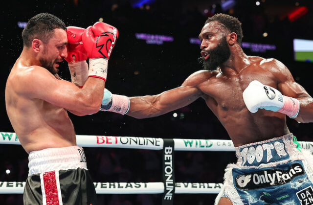 Jaron Ennis defended his IBF welterweight title with a fifth-round stoppage of David Avanesyan in Philadelphia. Photo: Amanda Westcott/Matchroom