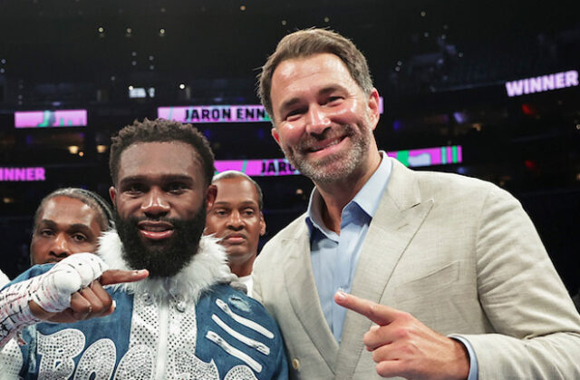 Eddie Hearn has called out the welterweight world champions for not unifying with Jaron Ennis Photo Credit: Melina Pizano/Matchroom