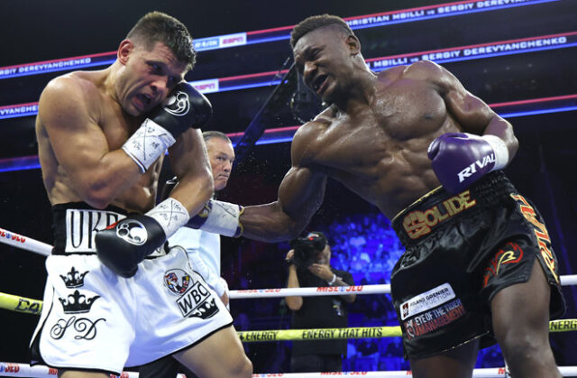 Christian Mbilli defeated Sergiy Derevyanchenko by unanimous decision on Saturday in Quebec. Photo: Mikey Williams/Top Rank