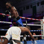 Denzel Bentley brutally knocked out Derrick Osaze in two rounds at York Hall on Saturday Photo Credit: Stephen Dunkley/Queensberry Promotions