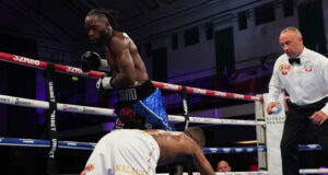 Denzel Bentley brutally knocked out Derrick Osaze in two rounds at York Hall on Saturday Photo Credit: Stephen Dunkley/Queensberry Promotions