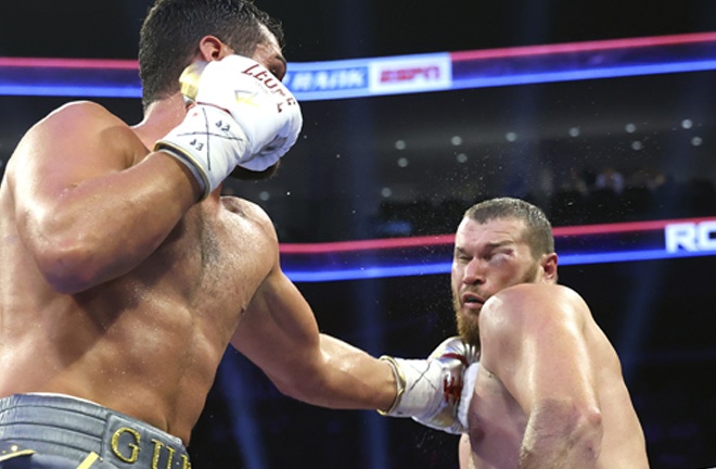 Makhmudov suffered a serious eye injury in his overtime loss to Vianello. Photo: Mikey Williams/Top Rank