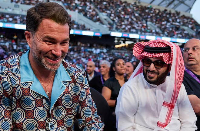 Hearn and Alalshikha’s relationship has improved significantly. Photo: Mark Robinson/Matchroom Boxing