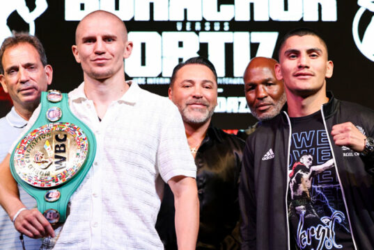 Serhii Bohachuk puts his WBC interim super welterweight title on the line against Vergil Ortiz Jr in Las Vegas on Saturday Photo Credit: Golden Boy/ Cris Esqueda