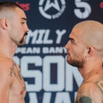 Bartell face-to-face with Dzurnak at Thursday’s weigh in Photo Credit: Dave Cavan/Wasserman Boxing