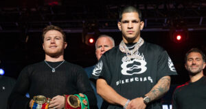 Canelo Alvarez defends his unified super middleweight world titles against Edgar Berlanga in Las Vegas on Saturday Photo Credit: Esther Lin/Premier Boxing Champions