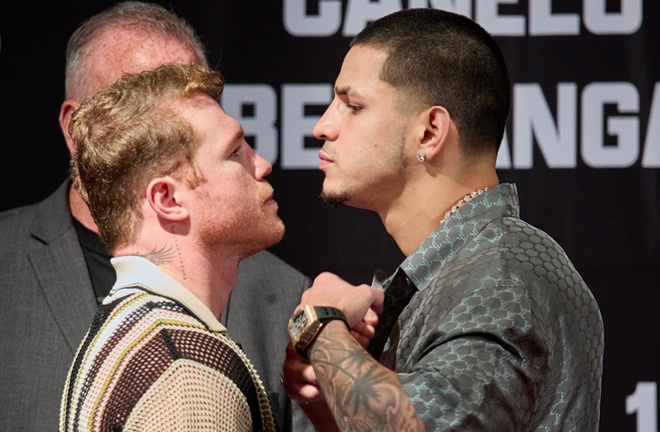 Canelo and Berlanga face-to-face ahead of Saturday's showdown Photo Credit: Esther Lin/Premier Boxing Champions