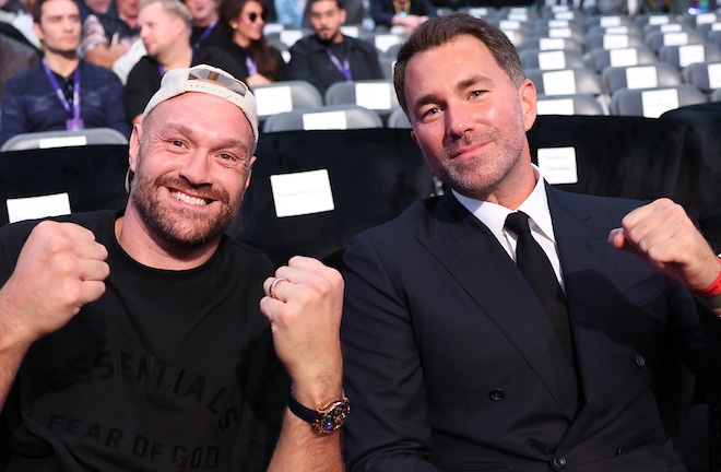 Fury alongside Eddie Hearn at ringside for Joshua vs Dubois Photo Credit: Mark Robinson Matchroom Boxing