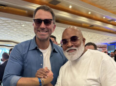 Eddie Hearn and Leonard Ellerbe appeared to squash their beef in Las Vegas Photo Credit: @heyitsmarcosv Twitter