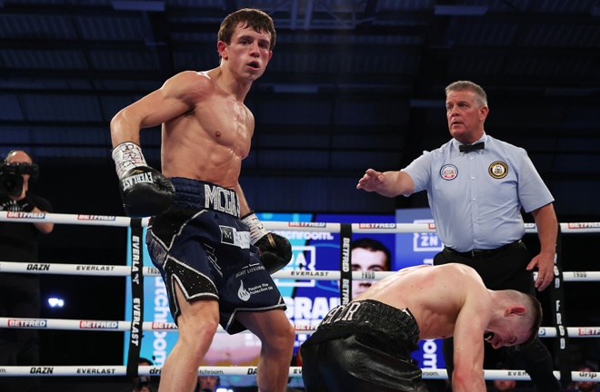 McGrail knocked out Foster with a stunning body shot. Photo: Mark Robinson Matchroom Boxing