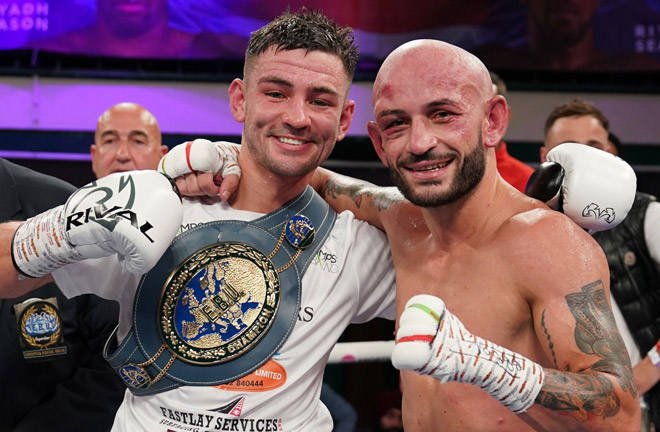 Noakes and Ceglia embrace after the fight. Photo: Stephen Dunkley/Queensberry Promotions