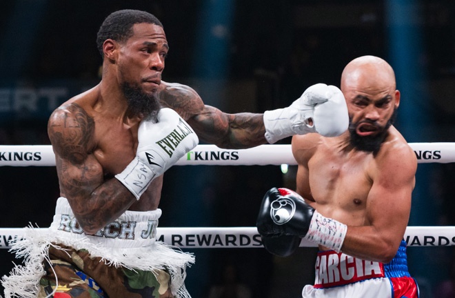 Roach Jr is coming off a win over common opponent Hector Luis Garcia. Photo: Ryan Hafey/Premier Boxing Champions