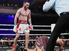 Bakhram Murtazaliev retains 154-pound world title with third-round stoppage of Tim Tszyu. Photo Credit: Joseph Correa/ Premier Boxing Champions.