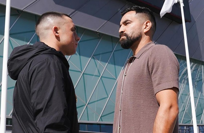 Ball and Rios face-to-face ahead of Saturday's showdown Photo Credit: Stephen Dunkley/Queensberry Promotions