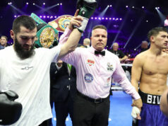 Beterbiev becomes undisputed light heavyweight champion of the world after a majoriy decision win over Dimitry Bivol. Photo Credit: Leigh Dawney/Queensberry Promotions