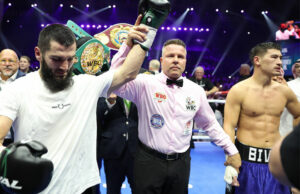 Beterbiev becomes undisputed light heavyweight champion of the world after a majoriy decision win over Dimitry Bivol. Photo Credit: Leigh Dawney/Queensberry Promotions