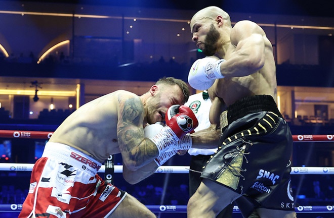 Eubank Jr dropped Szeremeta four times. Photo: Leigh Dawney/Queensberry Promotions