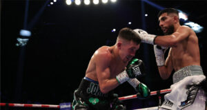 Shabaz Masoud beats Liam Davies on a split decision to become the new IBO super bantamweight belt. Photo Credit: Queensberry Promotions.