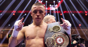 Nick Ball successfully defended his WBA featherweight world title for the first time, stopping Ronny Rios in the 10th round in Liverpool on Saturday Photo Credit: Mark Robinson Matchroom Boxing